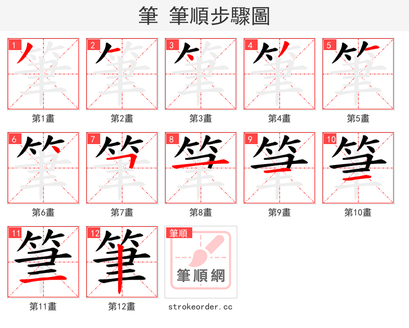 筆 的笔顺分步演示