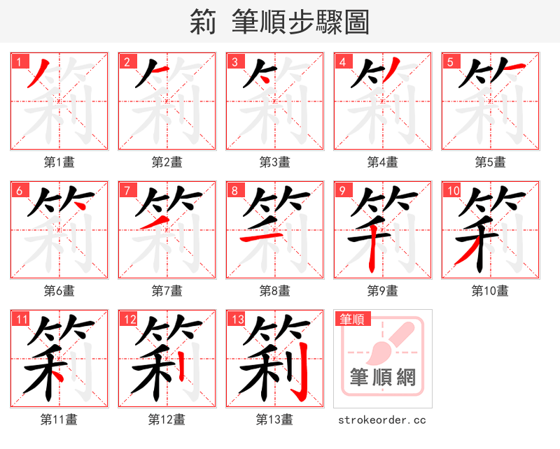 筣 的笔顺分步演示