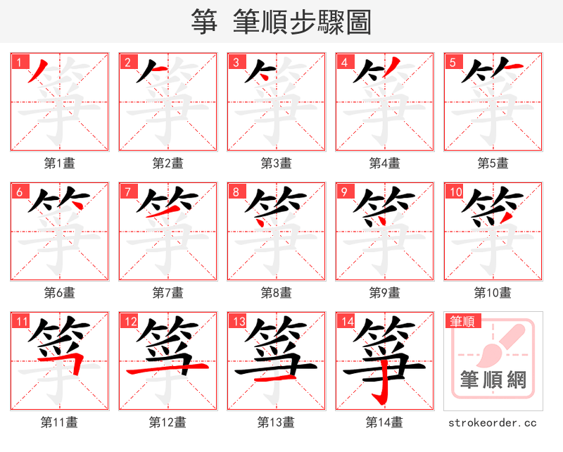 箏 的笔顺分步演示