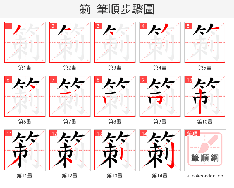 箣 的笔顺分步演示