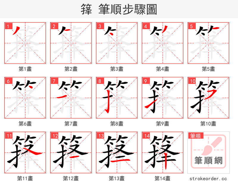 箨 的笔顺分步演示