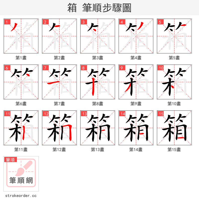箱 的笔顺分步演示