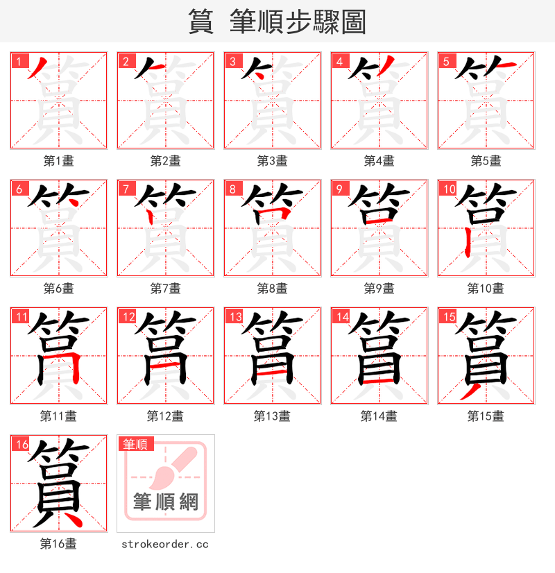 篔 的笔顺分步演示