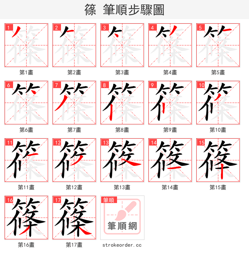 篠 的笔顺分步演示