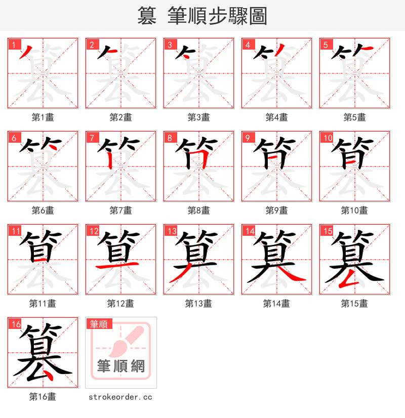 篡 的笔顺分步演示