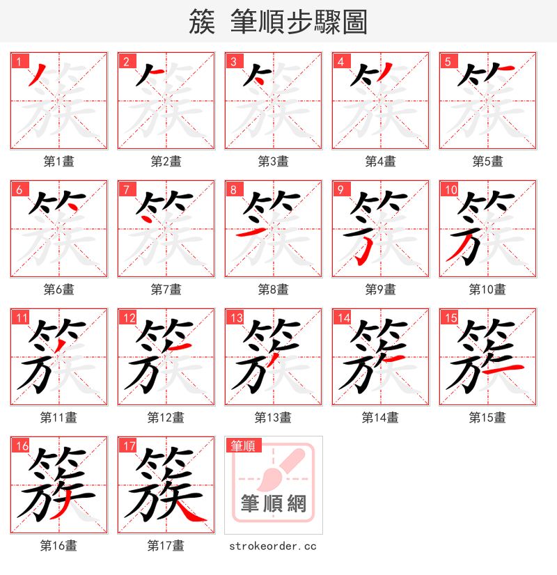 簇 的笔顺分步演示