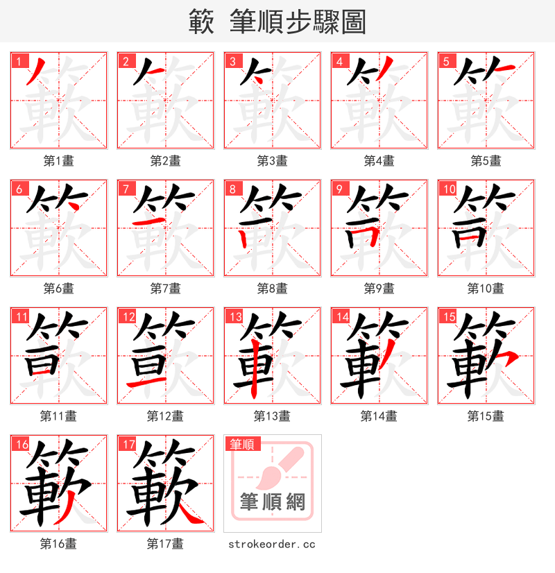 簐 的笔顺分步演示