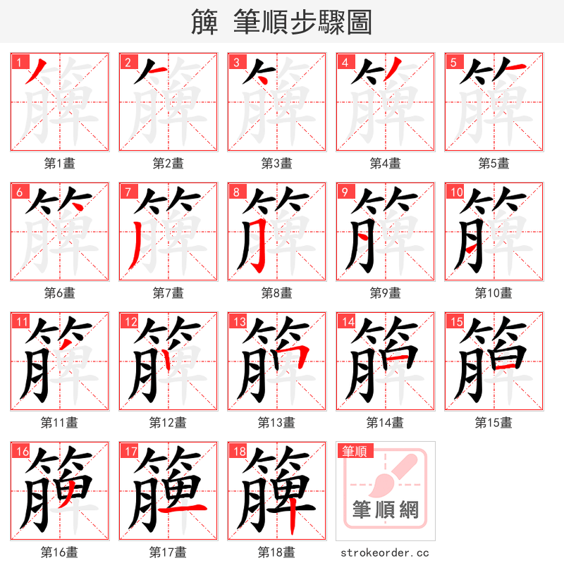 簲 的笔顺分步演示