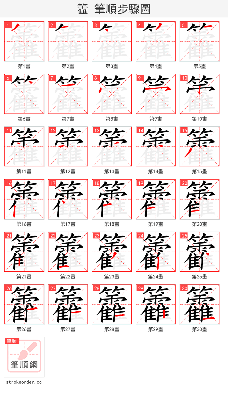 籱 的笔顺分步演示