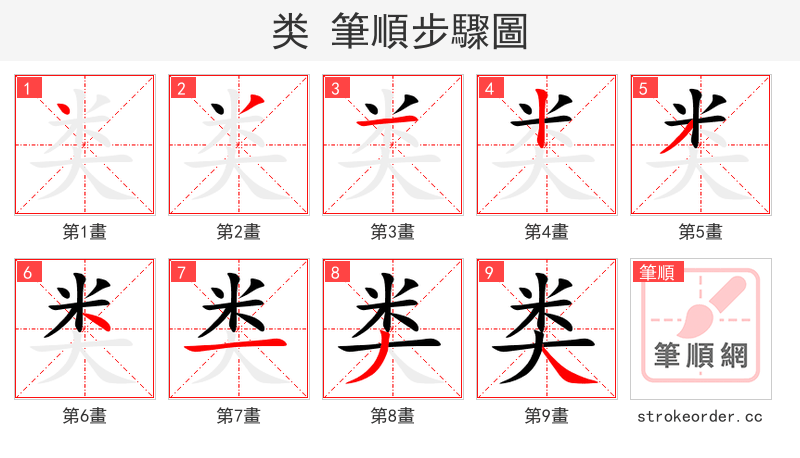 类 的笔顺分步演示