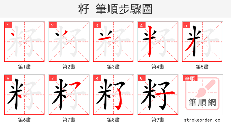 籽 的笔顺分步演示