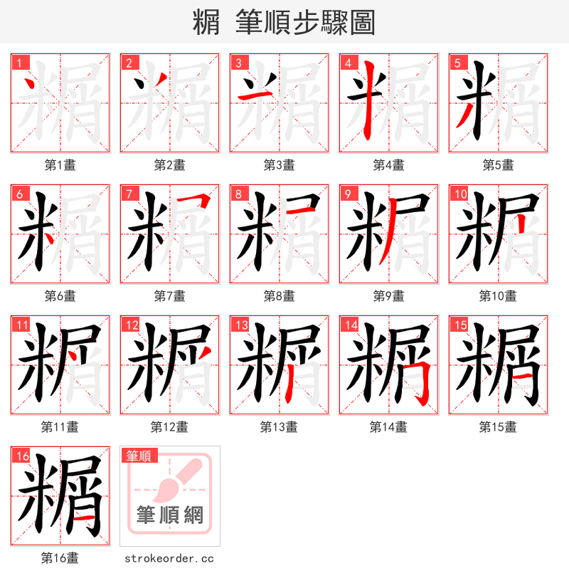 糏 的笔顺分步演示