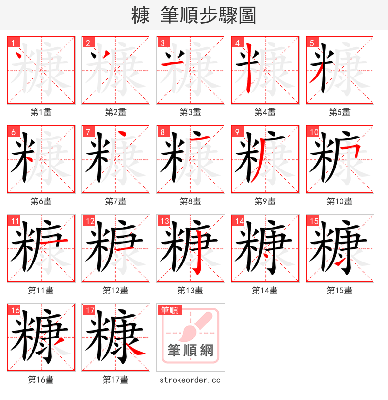 糠 的笔顺分步演示