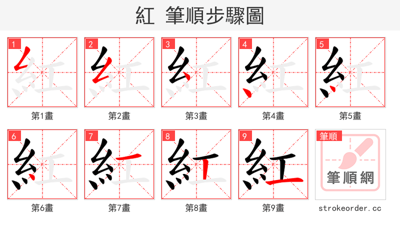 紅 的笔顺分步演示