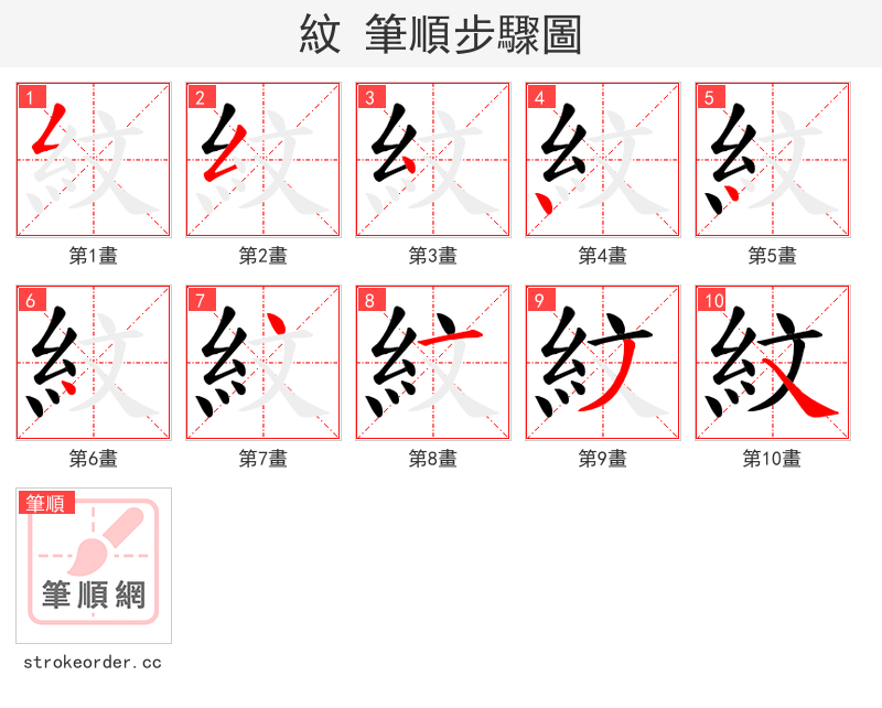 紋 的笔顺分步演示