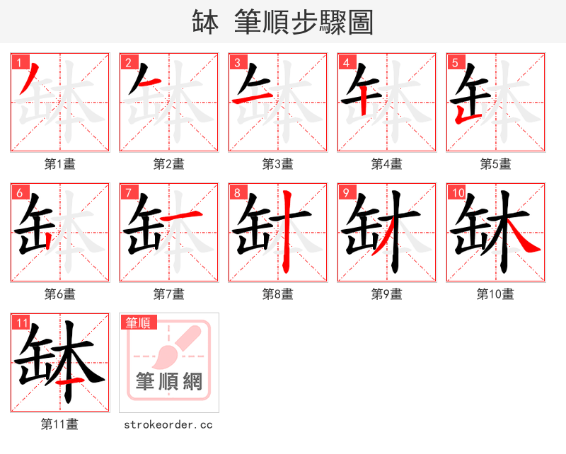 缽 的笔顺分步演示
