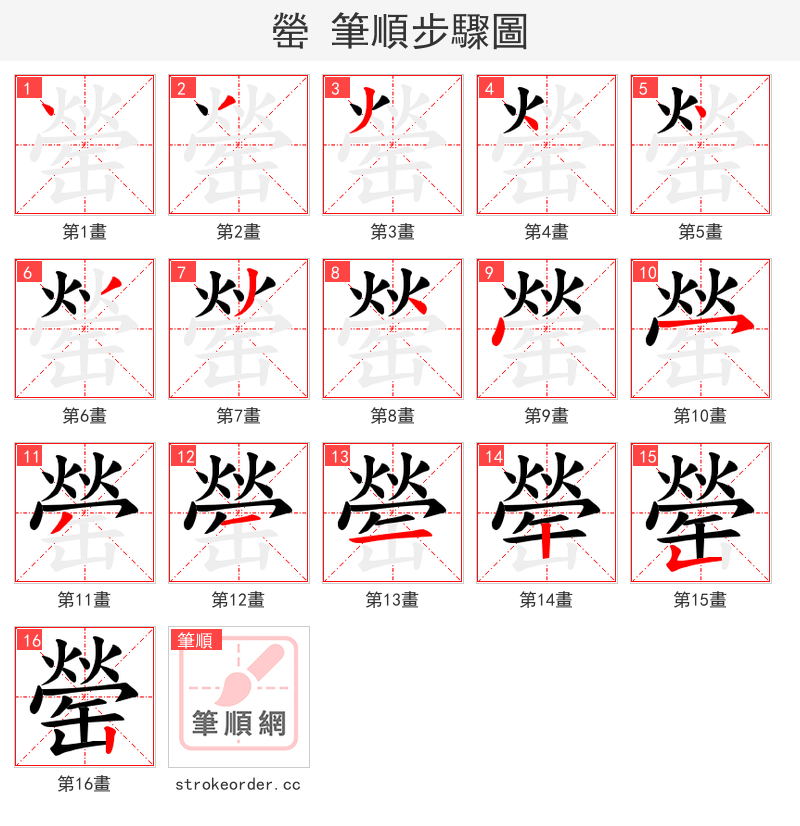 罃 的笔顺分步演示