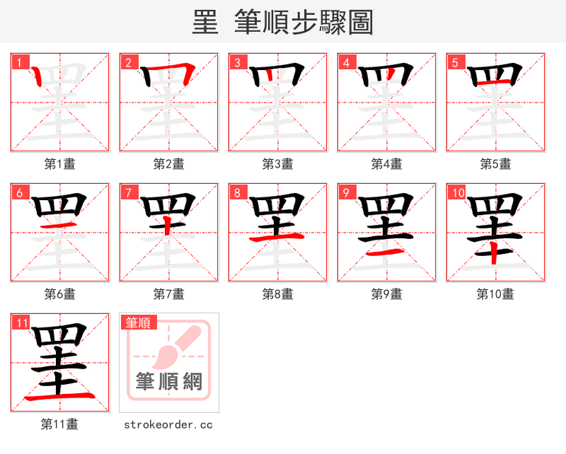 罣 的笔顺分步演示