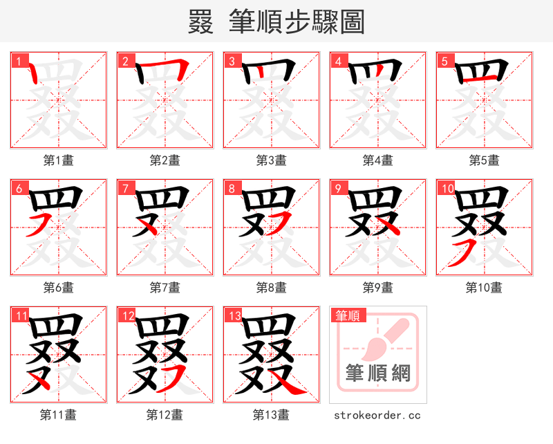 罬 的笔顺分步演示