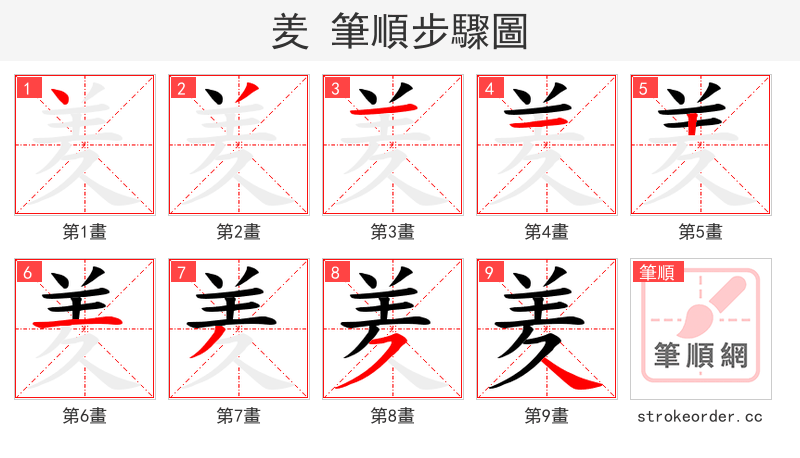羑 的笔顺分步演示