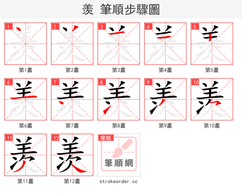 羡 的笔顺分步演示