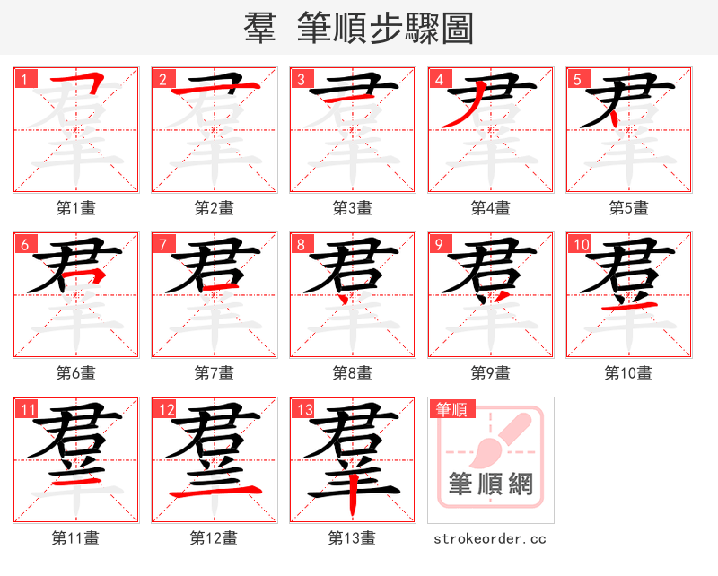 羣 的笔顺分步演示