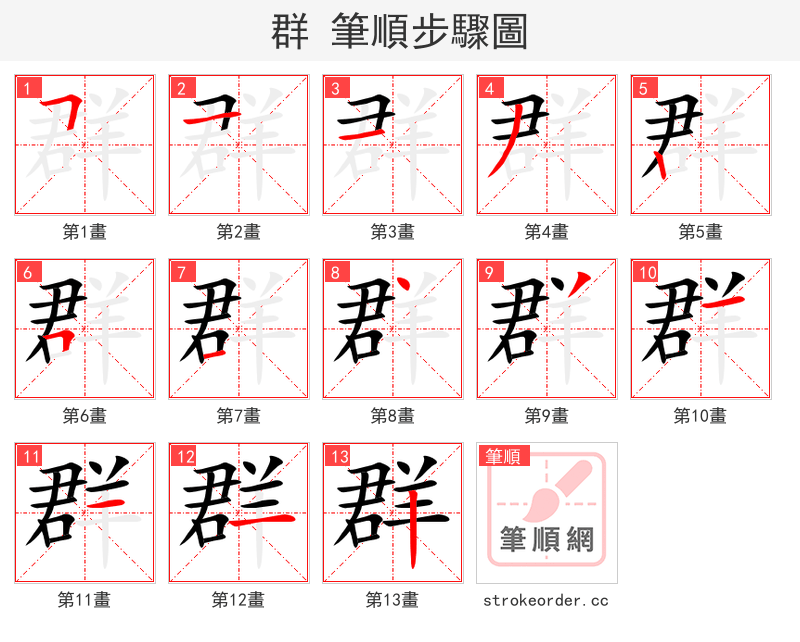 群 的笔顺分步演示