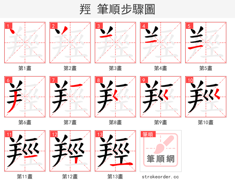 羥 的笔顺分步演示