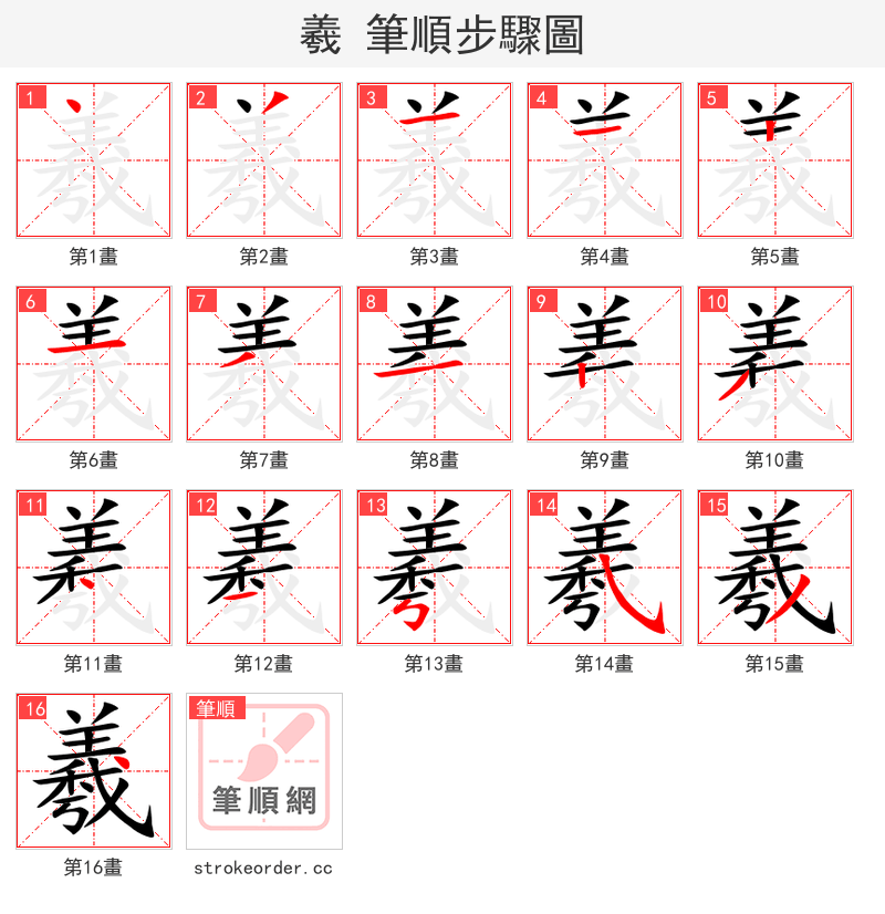 羲 的笔顺分步演示
