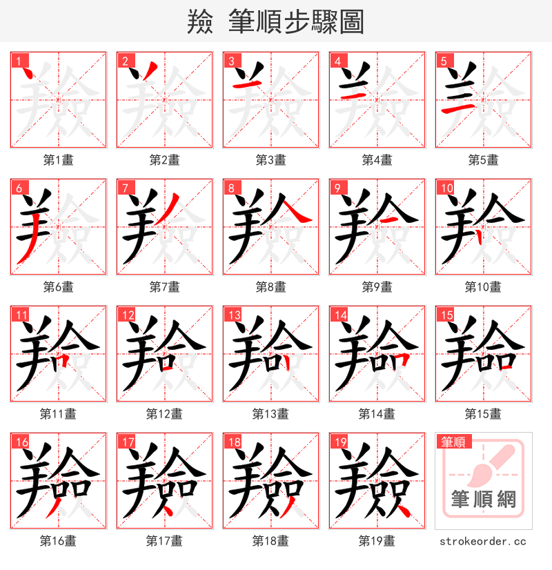 羷 的笔顺分步演示