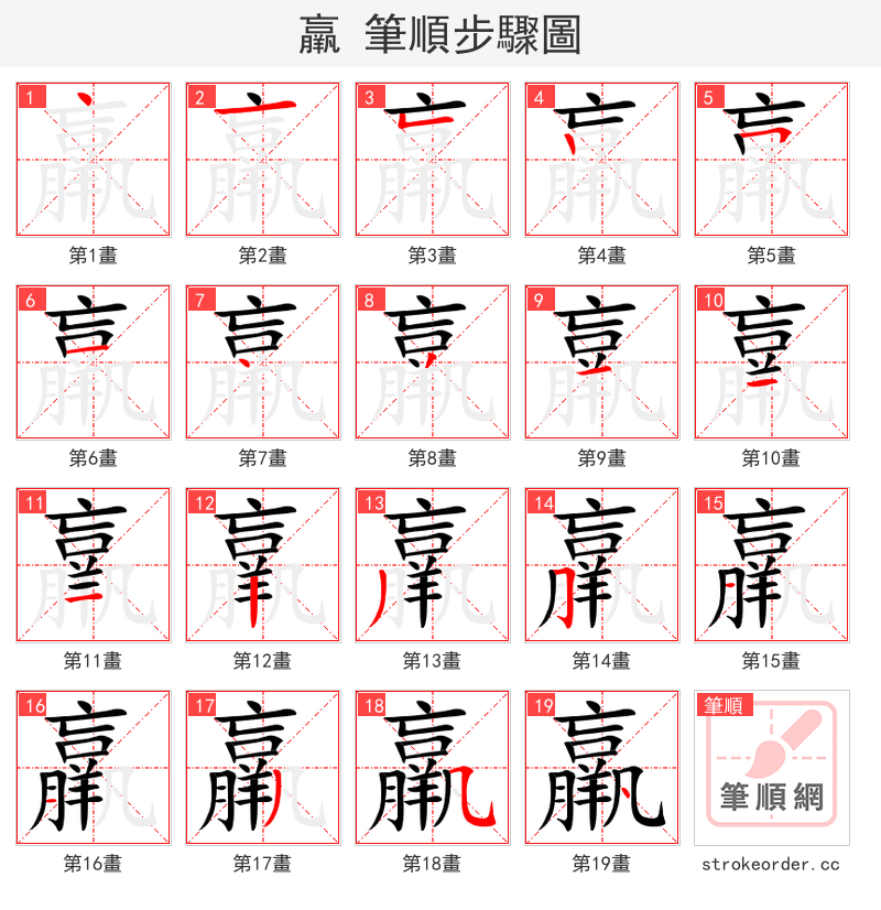 羸 的笔顺分步演示