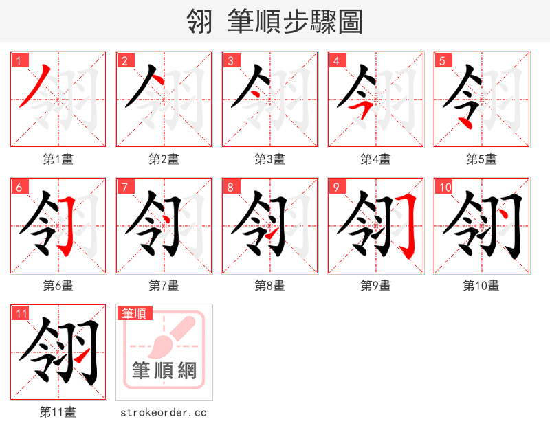 翎 的笔顺分步演示