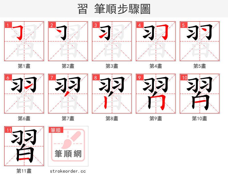 習 的笔顺分步演示