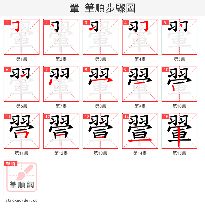 翬 的笔顺分步演示