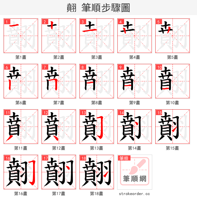 翸 的笔顺分步演示