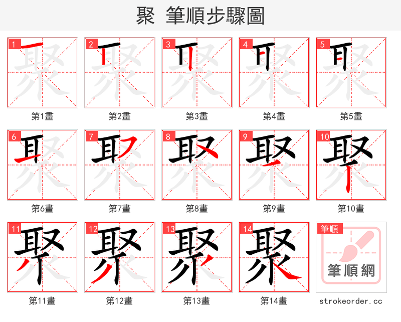 聚 的笔顺分步演示