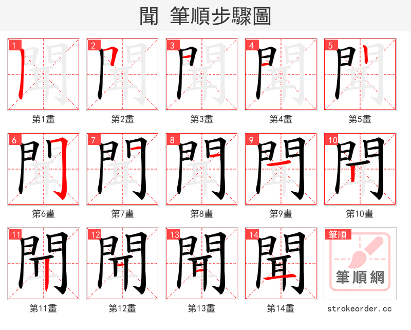 聞 的笔顺分步演示