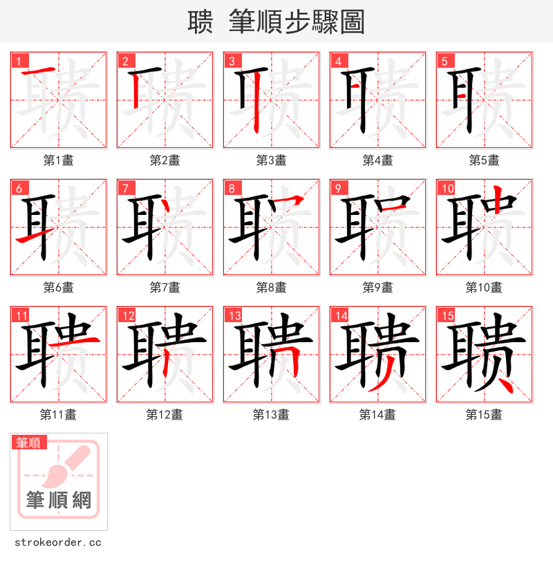聩 的笔顺分步演示