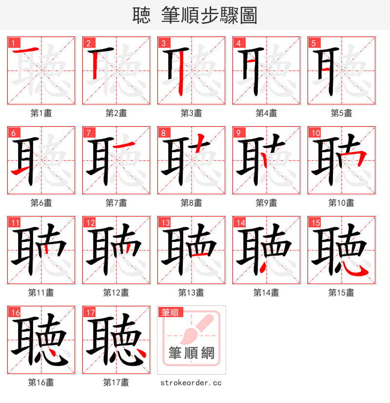 聴 的笔顺分步演示