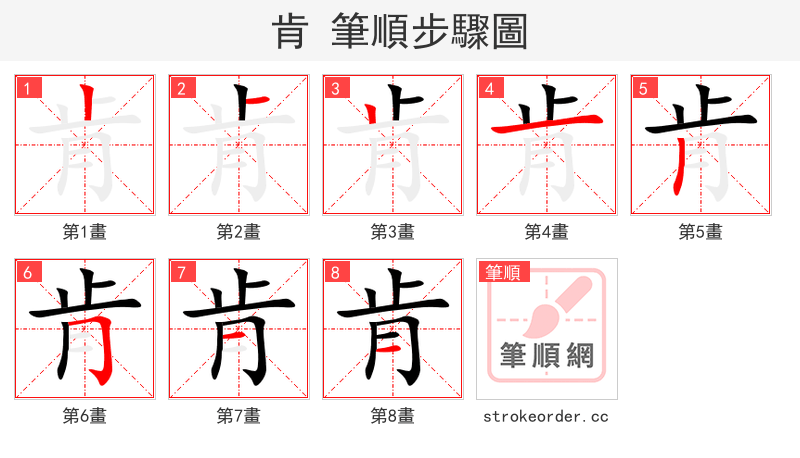 肯 的笔顺分步演示