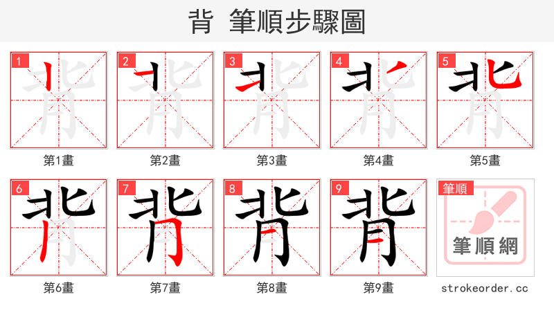 背 的笔顺分步演示