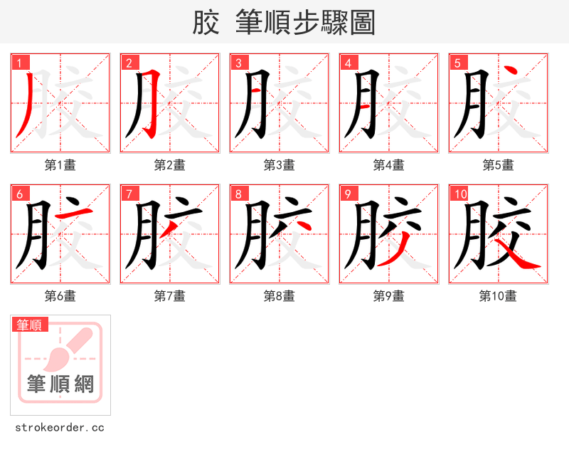 胶 的笔顺分步演示
