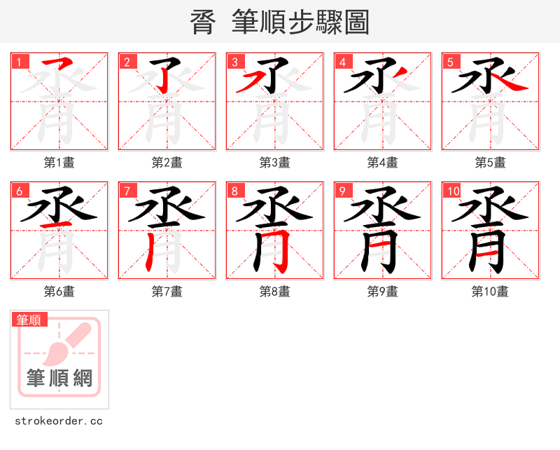 脀 的笔顺分步演示