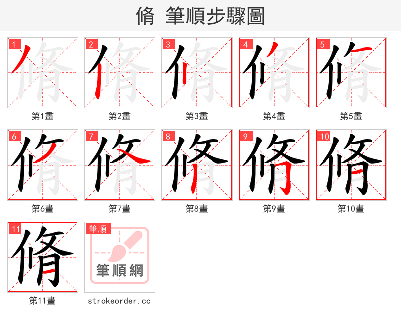 脩 的笔顺分步演示