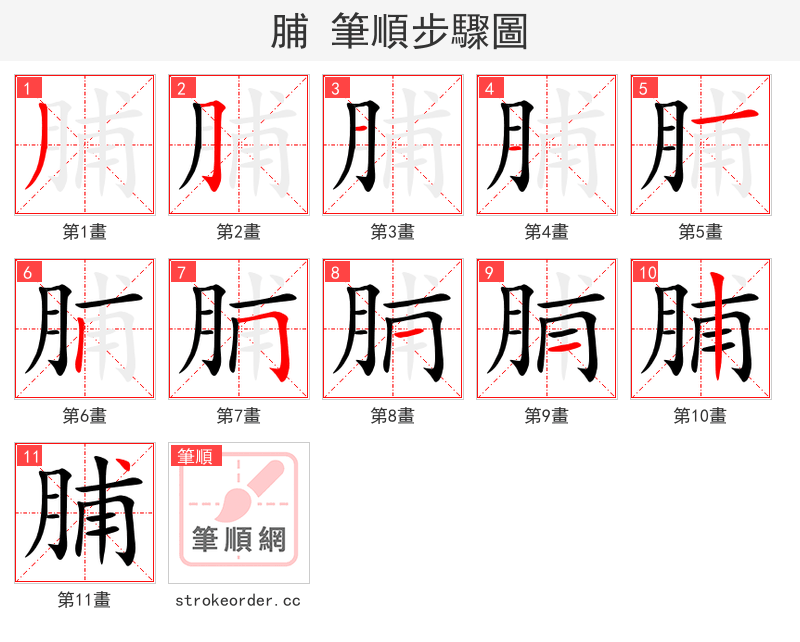 脯 的笔顺分步演示