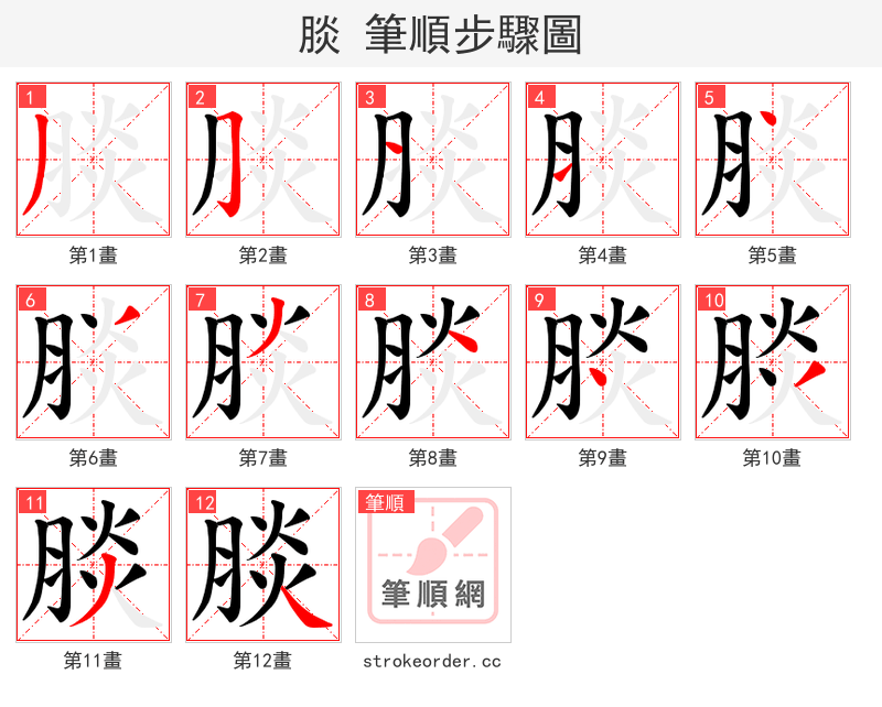 腅 的笔顺分步演示