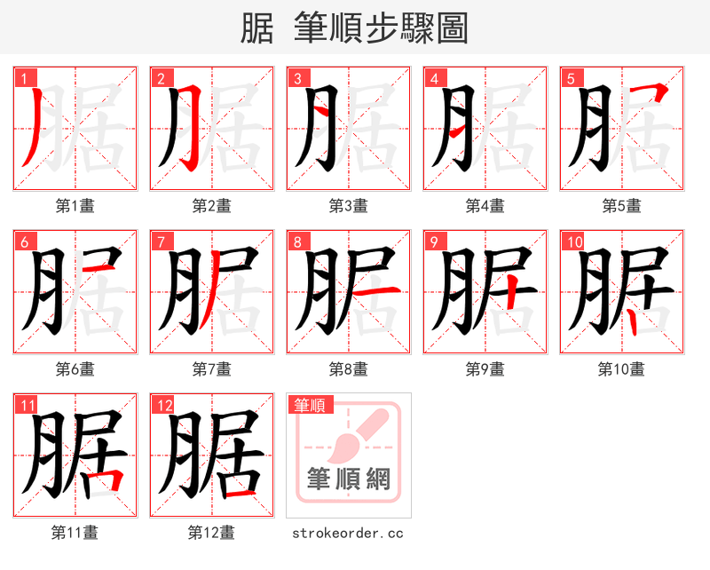 腒 的笔顺分步演示