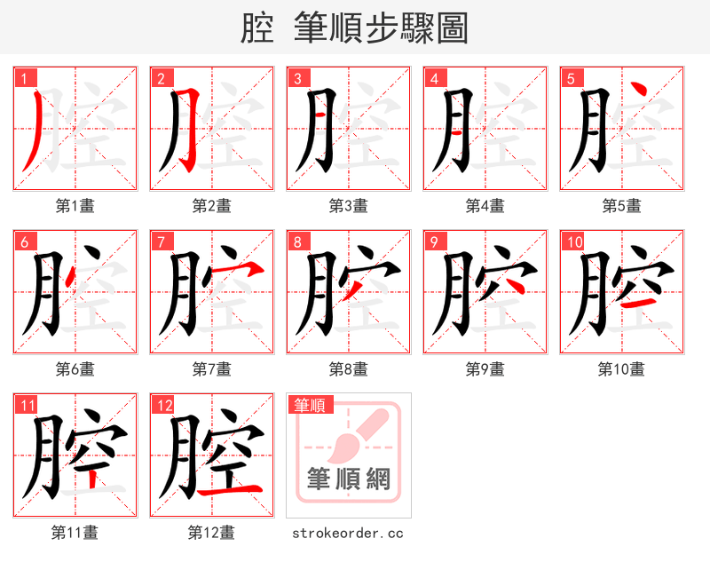 腔 的笔顺分步演示