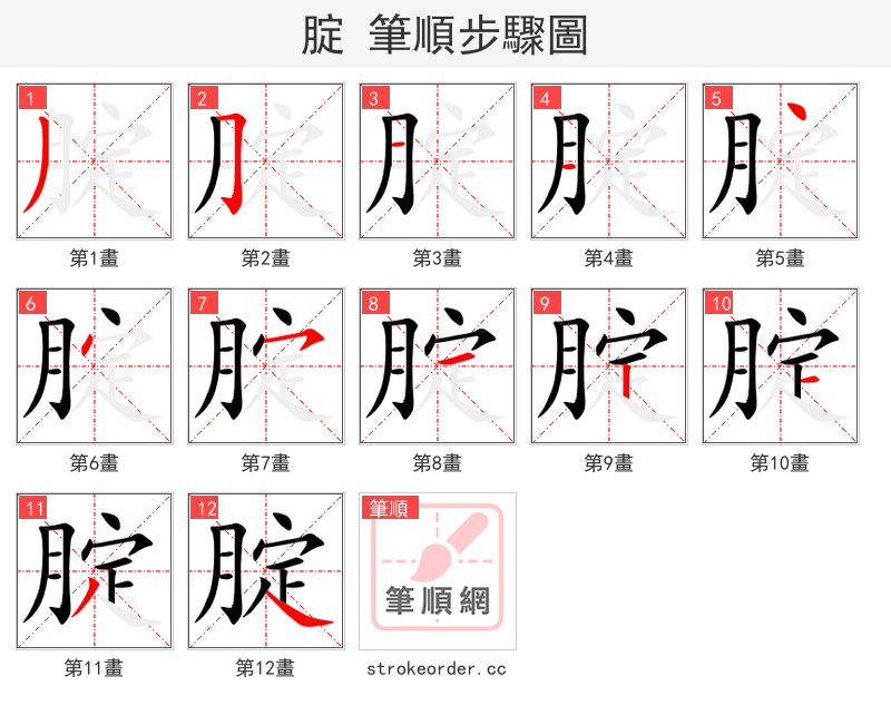 腚 的笔顺分步演示