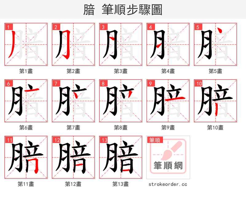 腤 的笔顺分步演示